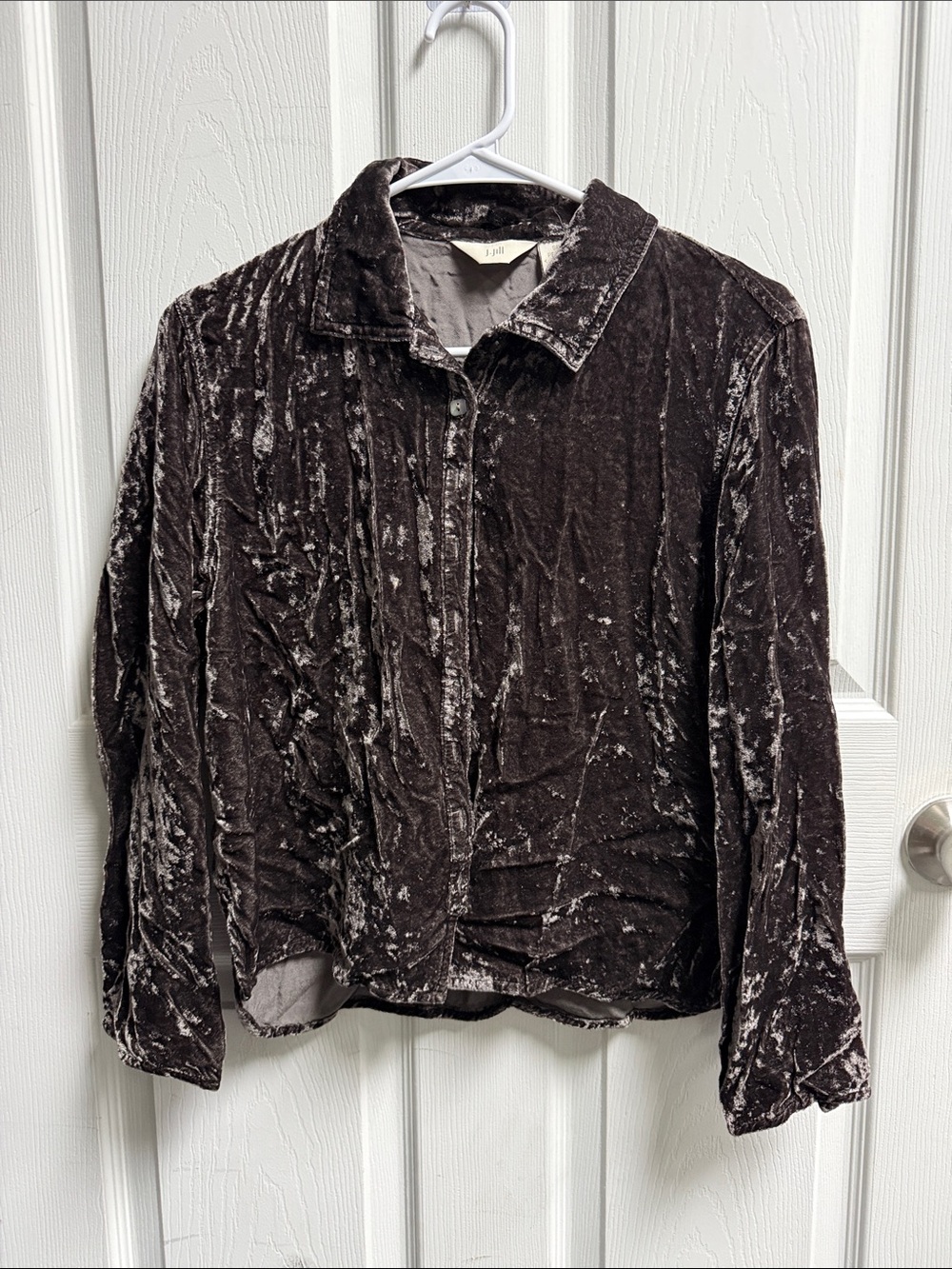 J. Jill crushed velvet button-down shirt jacket